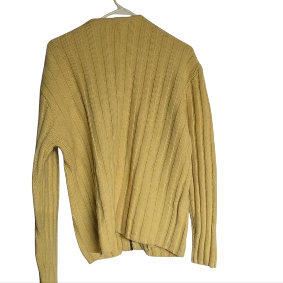 J Crew Yellow Womens 100% Wool Shetland Zip Up Sweater Cardigan V-Neck Size Larg - Picture 3 of 5